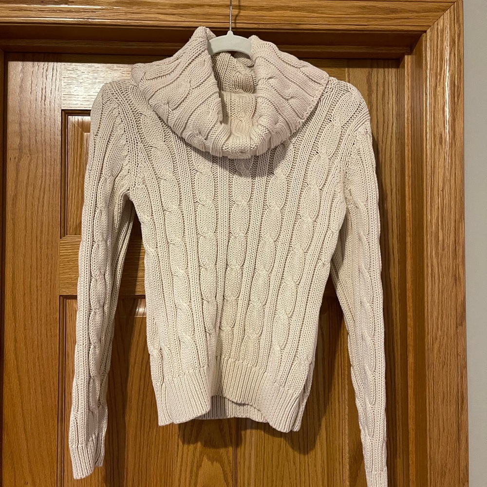 Daisy Fuentes Cream Cable Knit Long Sleeve Cowl Turtleneck Sweater Size M